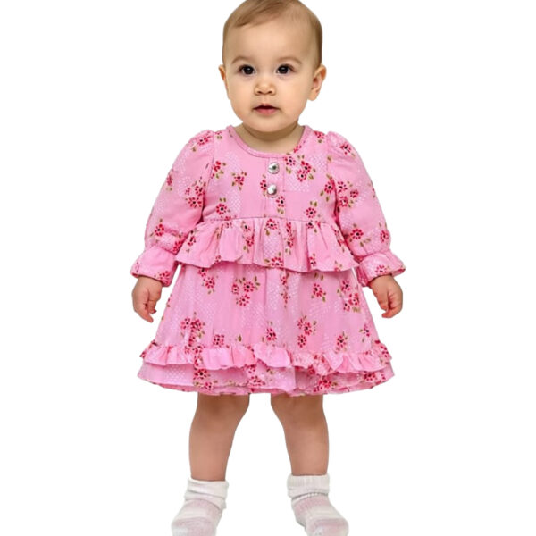 365 Sleev Frock Rose Colour/ 06 -36 Month Size / 3 Colours 100% Cotton Frock