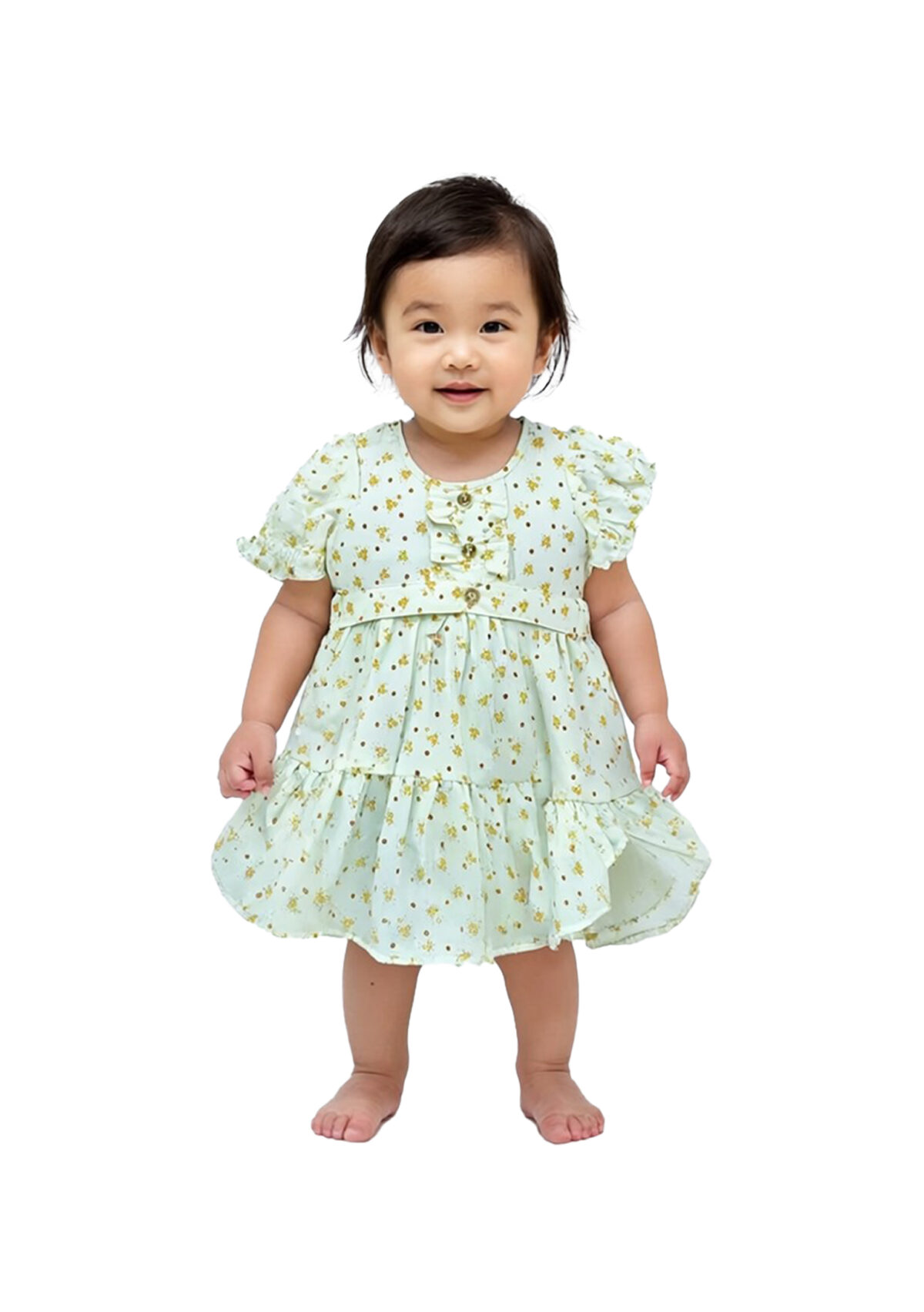 366 Puff Sleev Frock lite Yellow Colour/ 06 -36 Month  Size / 3 Colours  100% Cotton Frock - Image 1
