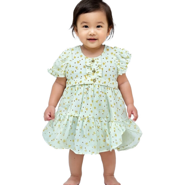366 Puff Sleev Frock lite Yellow Colour/ 06 -36 Month Size / 3 Colours 100% Cotton Frock