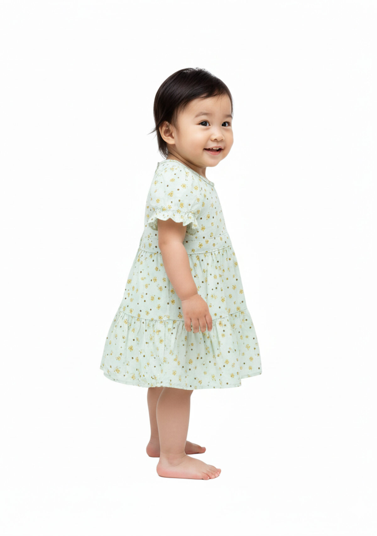 366 Puff Sleev Frock lite Yellow Colour/ 06 -36 Month  Size / 3 Colours  100% Cotton Frock - Image 4