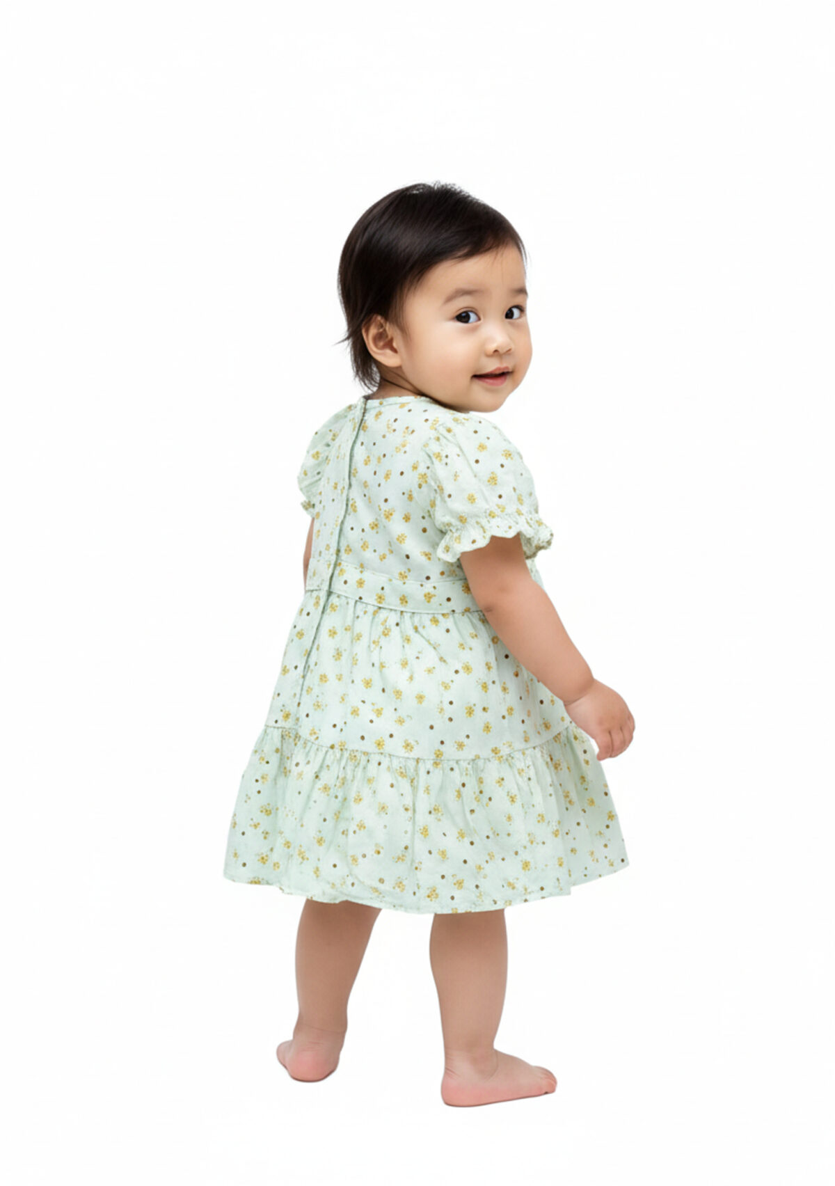 366 Puff Sleev Frock lite Yellow Colour/ 06 -36 Month  Size / 3 Colours  100% Cotton Frock - Image 3