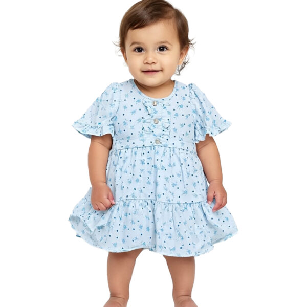 366 Puff Sleev Frock Lite Blue Colour/ 06 -36 Month Size / 3 Colours 100% Cotton Frock