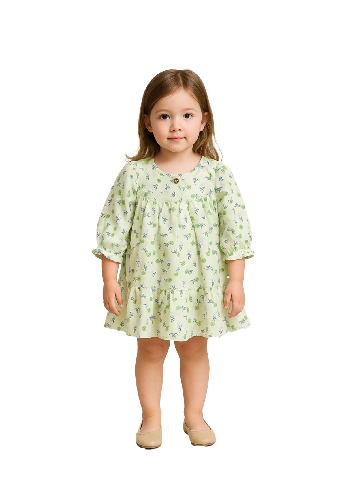 367 Polka Frock Green Colour/ 06 -36 Month  Size / 3 Colours  100% Cotton Frock - Image 1