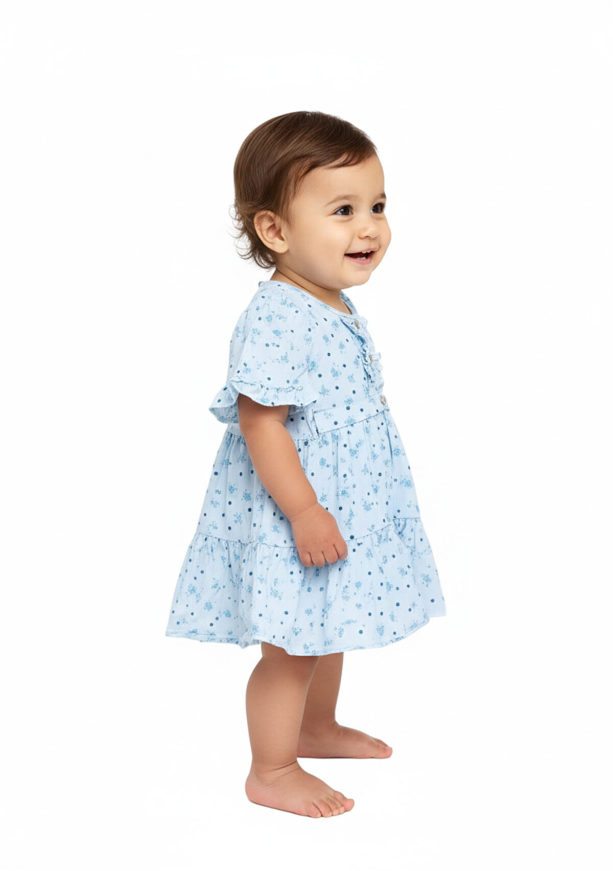 366 Puff Sleev Frock Lite Blue Colour/ 06 -36 Month  Size / 3 Colours  100% Cotton Frock - Image 4