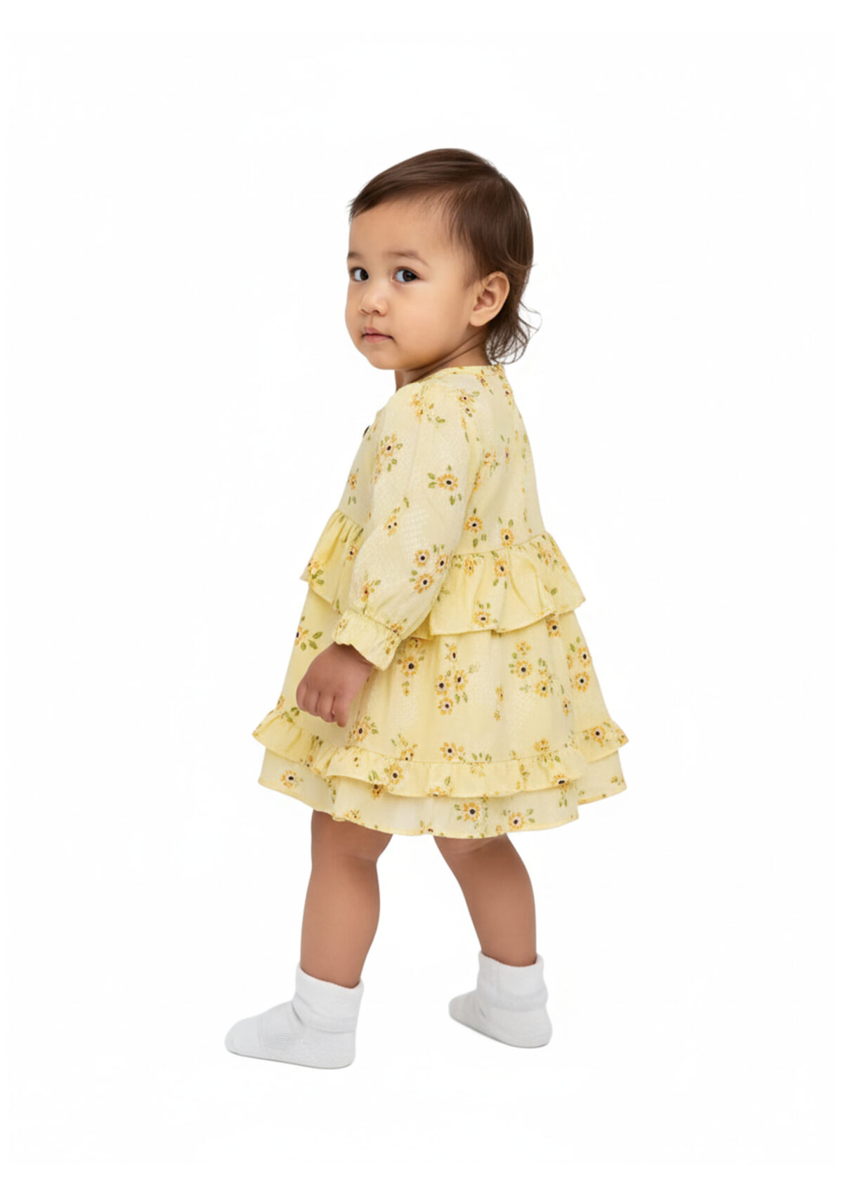 365 Sleev Frock Yellow Colour/ 06 -36 Month  Size / 3 Colours  100% Cotton Frock - Image 4