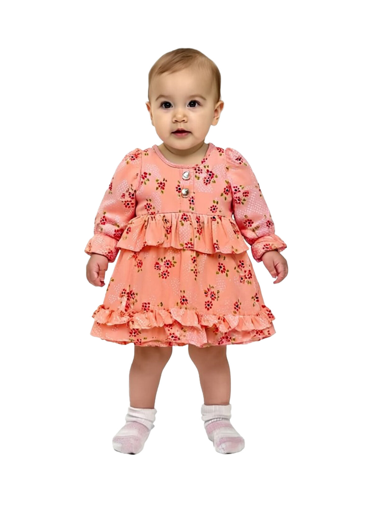 365 Sleev Frock Orange Colour/ 06 -36 Month  Size / 3 Colours  100% Cotton Frock - Image 1