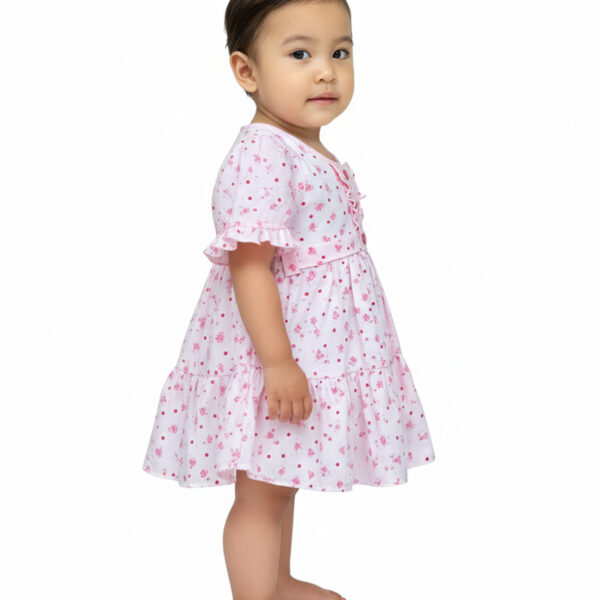 366 Puff Sleev Frock Lite Rose Colour/ 06 -36 Month  Size / 3 Colours  100% Cotton Frock