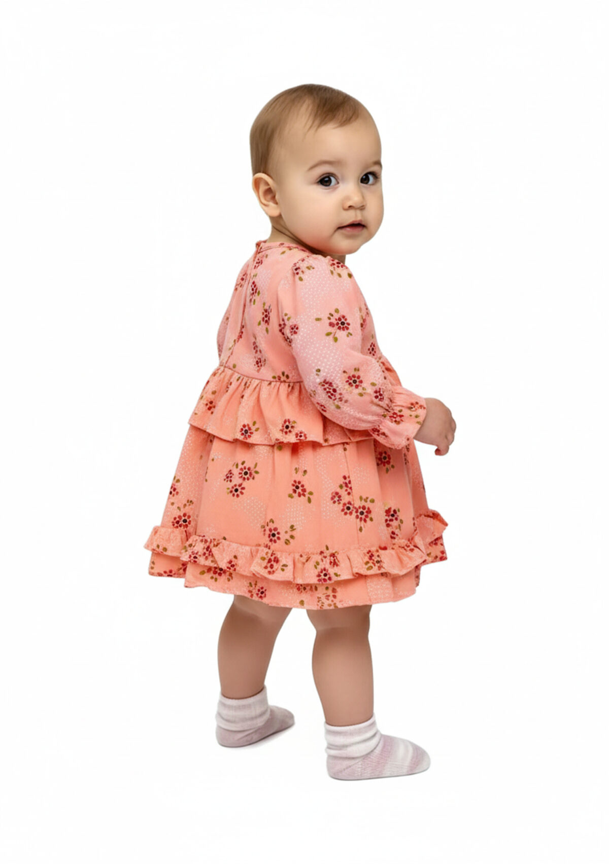 365 Sleev Frock Orange Colour/ 06 -36 Month  Size / 3 Colours  100% Cotton Frock - Image 3